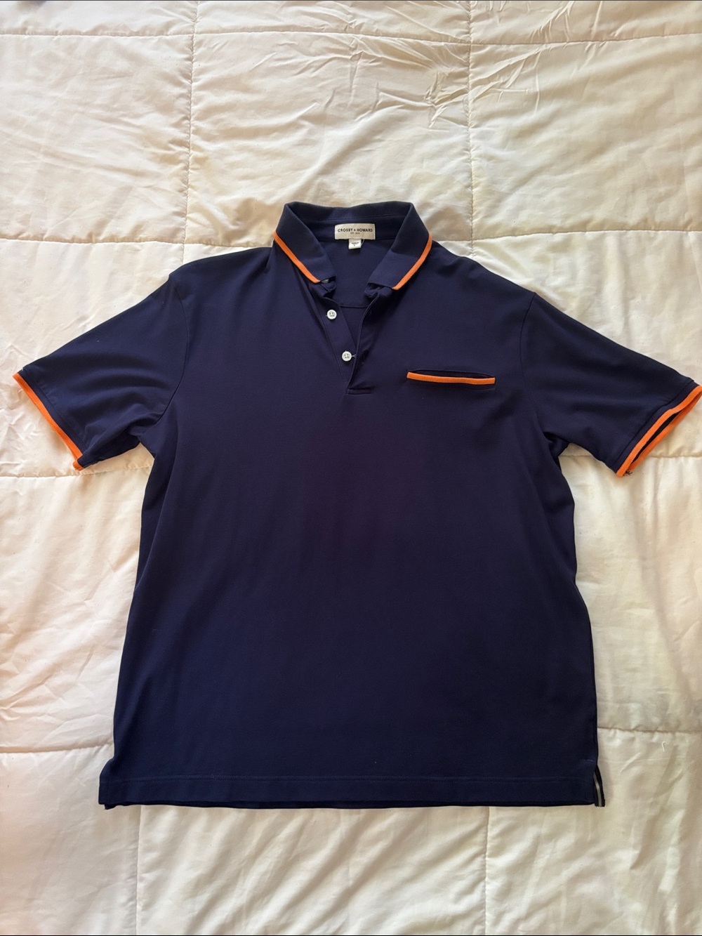 Men's Crosby & Howard Navy Polo with Orange Trim - Short Sleeve